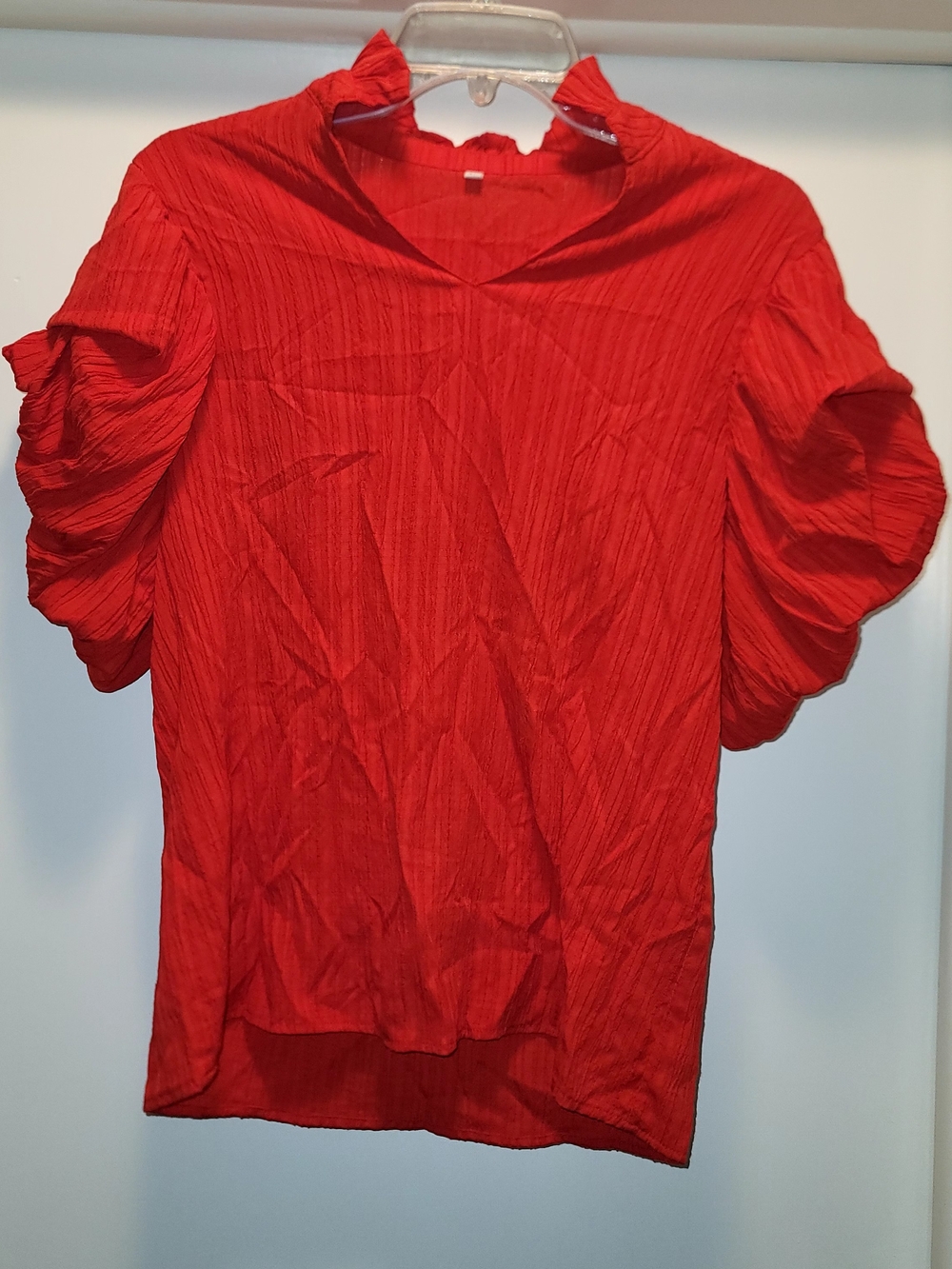 Women's Red Ruffle Sleeve Blouse
